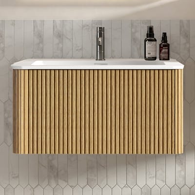 STILVORA Badkamermeubel - Wandhangend Wastafelmeubel Met Lade En Ribbeldesign - Voor Moderne Badkamers - Eikenkleur - 80 Cm