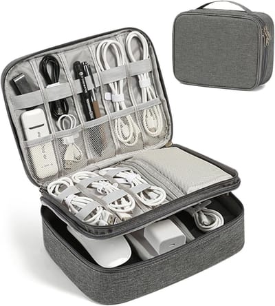 Driedelige Waterdichte Kabel Organizer voor Elektronica en Reizen - Ideaal voor Mobiele Telefoons, USB Opladers en Power Banks, Grijs
