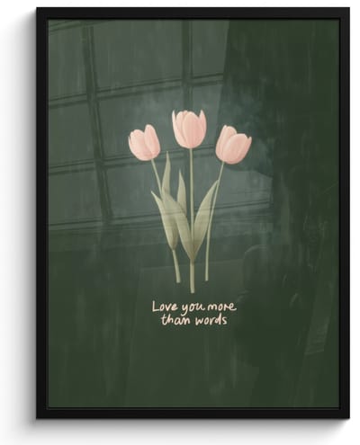 Poster in lijst - Fotolijst 50x70 cm - Posters - Tulpen - Roze - Tekst - Love - Posterlijst zwart - Decoratie - Wanddecoratie woonkamer - Muurdecoratie slaapkamer