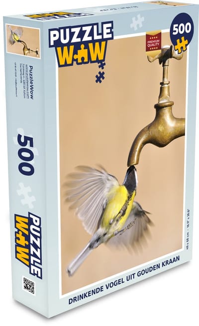 Puzzel Koolmees - Kraan - Goud - Drinken - Legpuzzel - Puzzel 500 stukjes