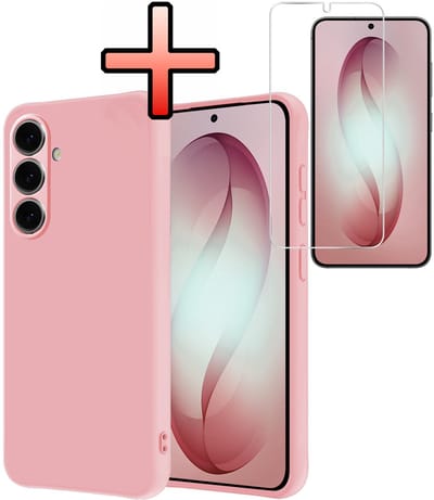 Hoesje - Met Screenprotector - Geschikt voor Samsung Galaxy S26 - Sterk & Shockproof - Back Cover - Siliconen Case - Telefoon Hoes - Lichtroze
