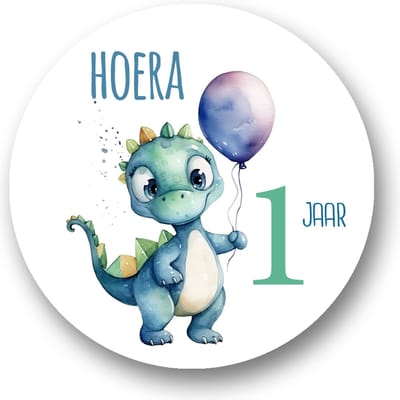 25x Sluitsticker Hoera 1 jaar Dino | Traktatie Sticker | Dino sticker | 40 mm | Sluitzegel Feest | Sluitsticker | Traktatie - Verjaardag - Feest - Kinderfeest - Kinderverjaardag - Traktatiestickers Pimp Studio