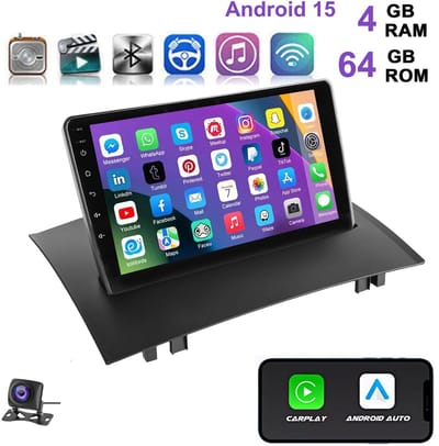 ESSGOO CarPlay autoradio geschikt voor Renault Megane 2 | 2002 t/m 2009 | Android 15 | Draadloos Apple CarPlay & Android Auto | 4GB + 64GB | 2002 2003 2004 2005 2006 2007 2008 2009 | Bluetooth & Wifi | Achteruitrijcamera