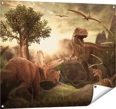 Gards Tuinposter Dinosauri�rs in de Natuur - Dino's - 100x80 cm - Tuindoek - Tuindecoratie - Wanddecoratie buiten - Tuinschilderij