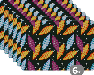 Placemat - Placemats kunststof - Kerst - Patronen - Lamp - 45x30 cm - 6 stuks - Hittebestendig - Anti-Slip - Onderlegger - Afneembaar