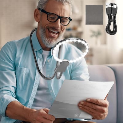 Handsfree Loepbril Met Licht 5x Vergroting Oplaadbaar Flexibele Zwanenhals En 24 Led's - Voor Lezen Hobby En Senioren Loepbril