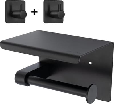 Jumada's Toiletrolhouder - Incl 2 handdoekhaakjes (zelfklevend) - Zwart