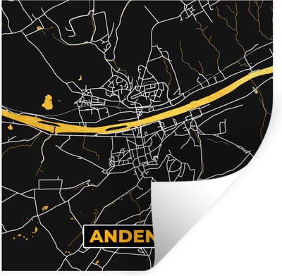 Muurstickers - Sticker Folie - Ardenne - Plattegrond - Stadskaart - Kaart - Goud - 100x100 cm - Plakfolie - Muurstickers Kinderkamer - Zelfklevend Behang XXL - Zelfklevend behangpapier - Stickerfolie