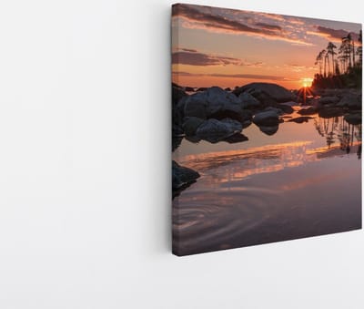 Saammp Canvas Schilderij - Zonsondergang - Stenen - Bomen - Landschap - Natuur - 20x20 - Foto op canvas - Wanddecoratie - Muurdecoratie Woonkamer - Slaapkamer decoratie - Canvas Print