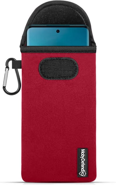 MobyDefend Hoesje - Geschikt voor Motorola Edge 40 Neo - Neopreen Pouch Met Karabijnhaak - Insteek - Riemlus - Rood