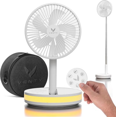 Bureauventilator Opvouwbaar met 6000 mAh Accu - USB-Oplaadbare Tafelventilator met Led-Nachtlampje - Draagbare Ventilator voor Slaapkamer, Kantoor, Camping en Reizen