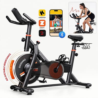 Fitnessfiets met 0-100% verstelbare weerstand, stille hometrainer met verbeterd LED-scherm, tablet houder, indoor fiets voor cardiotraining thuis, tot 150 kg