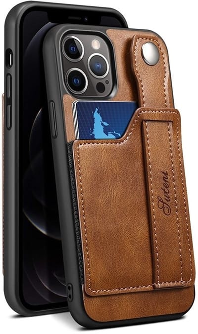 geschikt voor iPhone 15 Pro Max Pashouder Hoesje Retro Design - Vakje voor pasjes en slimme standaard - geschikt voor iPhone 15 Pro Max Portemonnee Hoesje - Vintage Backcover geschikt voor iPhone 15 Pro Max Wallet Case donkerbruin