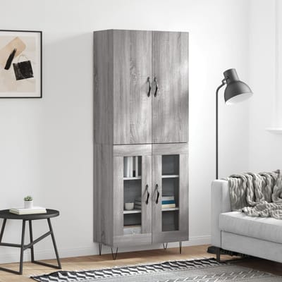 vidaXL - Hoge - kast - 69,5x34x180 - cm - bewerkt - hout - grijs - sonoma - eikenkleurig