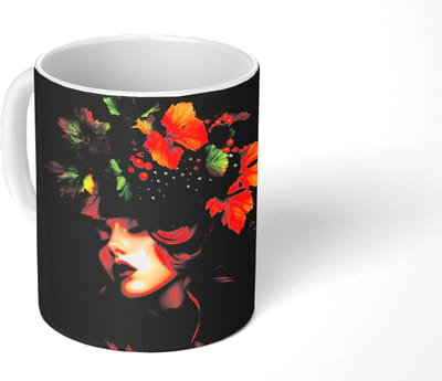 Mok - Koffiemok - Vrouw - Rood - Groen - Druiven - Mokken - 350 ML - Beker - Koffiemokken - Theemok
