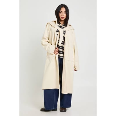 boohoo Dames Trenchcoat met Afneembare Capuchon | Stone | Maat: 8