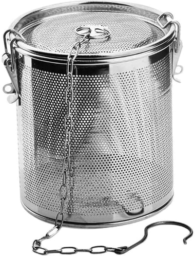 GELLDG Kruidenzeef - Kruidenzeef voor in de keuken - Roestvrijstalen kruidenzeef - Kruidenfilter - Theezeef voor losse thee - Grote theezeef - Theezeef met ketting en haak - Keukenaccessoires - Zilver
