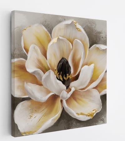 Saammp Canvas Schilderij - Abstracte Bloem - Natuur - Grijs - 20x20 - Foto op canvas - Wanddecoratie - Muurdecoratie Woonkamer - Kantoor Decoratie