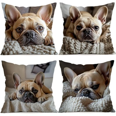 1 stuks/4 stuks Franse Bulldog Kussens Kussensloop Polyester Kussenhoes Sierkussen Kussenhoes Huis Auto Bank Decoratie 45x45cm
