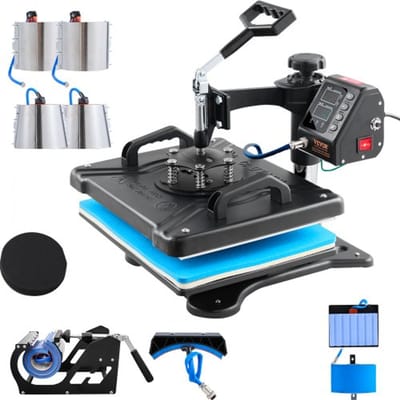 VEVOR Heat Press Machine 12x15 Sublimatie Printer Digitaal LED-Display Transferpers 10 in 1 Zwart Hittepers + Benodigde Accessoires voor Verstrekt Afbeeldingen op T-shirts/Hoeden/Borden/Bekers/Pennen
