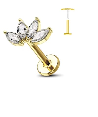 Piercing voor Oor - Kleur: Goud - Formaat: 12 x 6 MM - Titanium - Tragus / Kraakbeen / Helix / Conch - Oorpiercing - Piercing Sieraad - Hoge Kwaliteit - Labret Piercing - Luxe Sieraad - Oorbellen