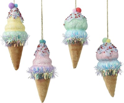 Decoris kersthanger ijsje fluweel 15cm decoratie glitter.
