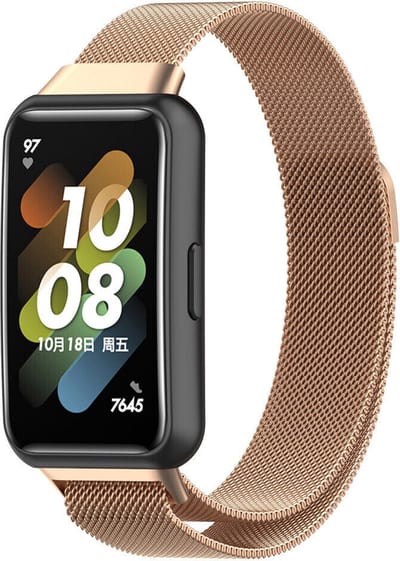 Milanees Smartwatch bandje - Geschikt voor Huawei Band 7 Milanese band - rosé goud - Strap-it Horlogeband / Polsband / Armband - Huawei band 7
