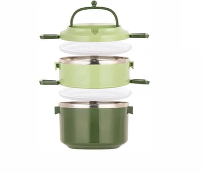 Broodtrommel - Broodtrommel meisje - Geisoleerde lunchbox - Stapelbare Lunchbox - Lunchbox met vakjes - 2-laags roestvrijstalen lunchbox - 1700ml - Magnetronbestendig en draagbaar - Met afsluitfunctie - Voor volwassenen-kinderen-meisjes(Groen)