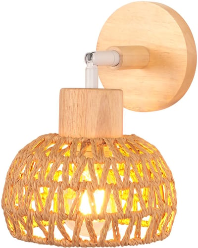 Wandlamp Slaapkamer Vintage E27 Binnenwandlamp Weven Draaibaar 180° voor Woonkamer Café Bruin