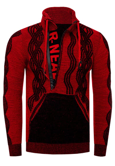 Trui met 1/2 rits in contrasterend design