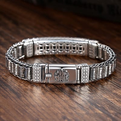Donley Buddha Armband Heren 18 cm - Zilverkleurige Schakelarmband - Mantra Armband - Boeddhistische Sieraden - Cadeau voor Mannen - 925 Zilver Gepolijst