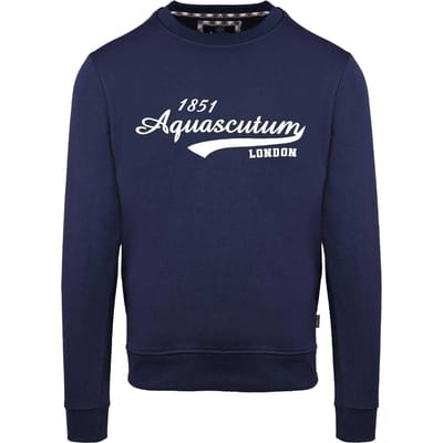 Aquascutum Heren Sweatshirt met Ronde Hals en Logo (Marine)