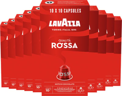 Lavazza Qualità Rossa Koffiecups - 100 Nespresso Cups - 100% Arabica Koffie - Intensiteit: 10/13 - 10 x 10 Aluminium Capsules