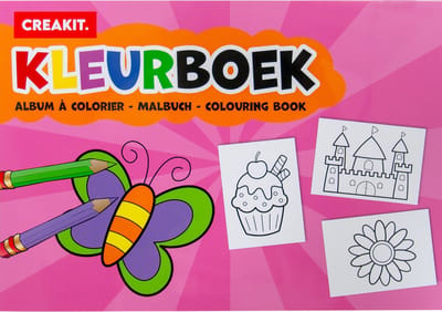 CREAKIT. Kleurboek Voor Kinderen – A4 Formaat – 24 Kleurplaten – 120 gram – Wit papier – Roze