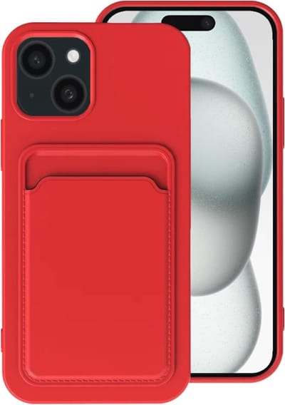 Smartphonica Telefoonhoesje Geschikt voor iPhone 15 Plus met pasjeshouder - TPU backcover with cardslot - Rood geschikt voor iPhone 15 Plus