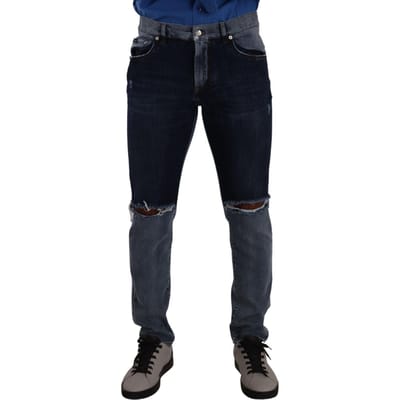 Tweekleurige Versleten Denim Jeans