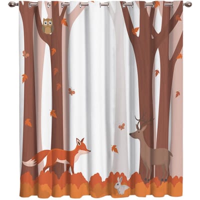 Cartoon Bos Dier Boom Vos Beer Konijn Kind Raam Gordijnen Gordijnen voor Woonkamer Decoratieve Items Woonkamer 90W x 100H(cm) x2