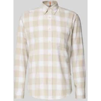 BOSS Rickert Overhemd Ruit Beige - Maat M - Heren - Overhemden Casual