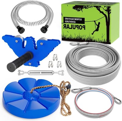 Zipline Kit Kinderen - Kabelbaan Speelgoed - Buiten Spelen - Roestvrij Staal - 30 meter - Verzilverd