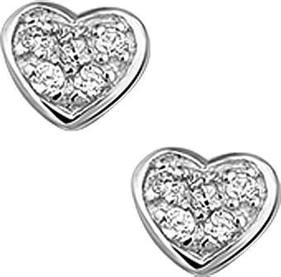 The Jewelry Collection Oorknoppen Hart Zirkonia - Zilver Gerhodineerd