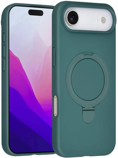 Backcover Hoesje Geschikt voor: iPhone Air Volledig Dekkende Schokbestendige Siliconen Backcover met Ringstandaard – 360° Bescherming - DonkerGroen