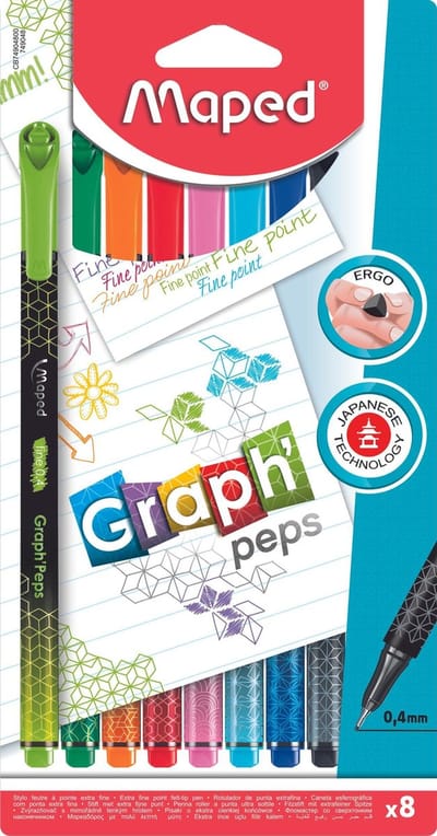 GRAPH'PEPS PREMIUM fijnschrijver 0,4 mm - assorti kleuren - blister x 8