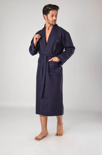 Waffle Heren Badjas / Navy Blauw / maat L/XL