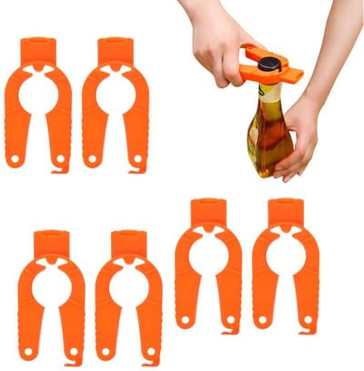 6-delige flesopener, 3-in-1 multifunctionele flesopener, draai-opener, ring-pull flesdopverwijderaar, oranje
