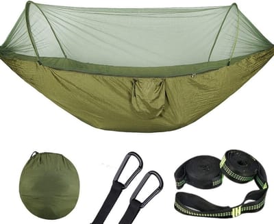 Camping Hangmat - Outdoor Bed - Ontspannen Buiten - Met Klamboe - 1-2 Persoons - Leger Groen