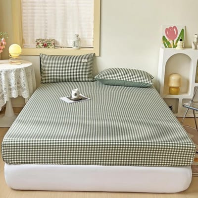 1 Stuk Groen Hoeslaken Met Elastiek Gestreept Fitted Laken Huidvriendelijke Geborstelde Bedsprei Queen/King Size 90x200x25cm 1pc