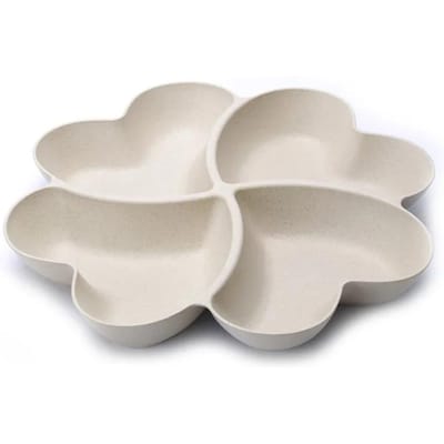 4-vaks Fruitschaal Dienblad Hartvormige Creatieve Borden Opbergdoos Gedroogd Fruit Snackborden Verdeeld Snoep Dessertbord Container 23cm white