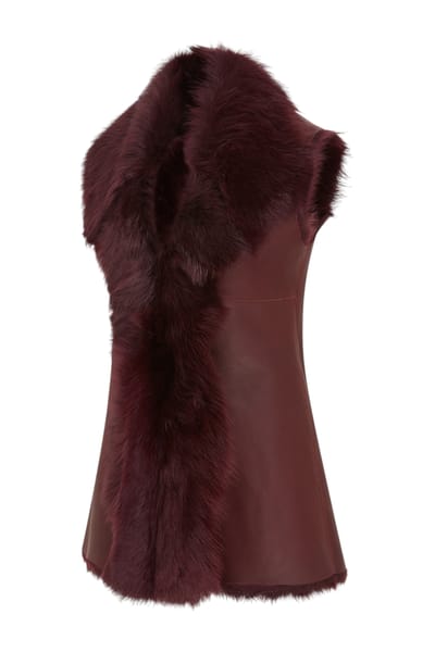 Dames Bordeaux Toscana Shearling Nappa Leren Schapenvacht Gilet - Parkes