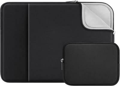 13 Inch Laptop Sleeve - Beschermende Tas met Voorvak en Accessoirezak voor 13.3 Inch MacBook Air Pro en Chromebook - Ideaal voor Notebook Bescherming en Draagbaarheid (Zwart, Geüpdatete Versie)