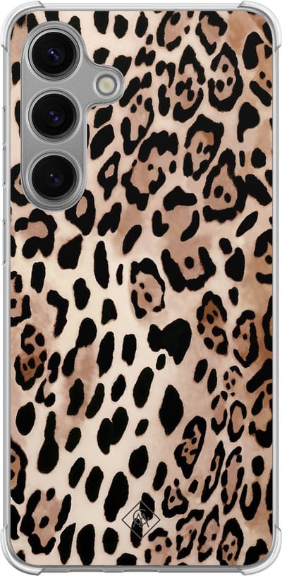 Casimoda® hoesje - Geschikt voor Samsung Galaxy S24 - Luipaard print bruin - Shockproof case - Extra sterk - TPU/polycarbonaat - Bruin/beige, Transparant